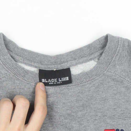 FILA Men's Grey Pullover Sweatshirt Medium Crew Neck Embroidered Logo