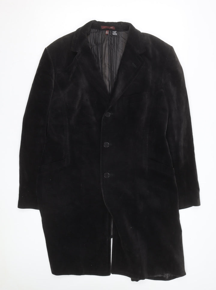 Zara Men Black Velvet Overcoat L Long Formal Jacket