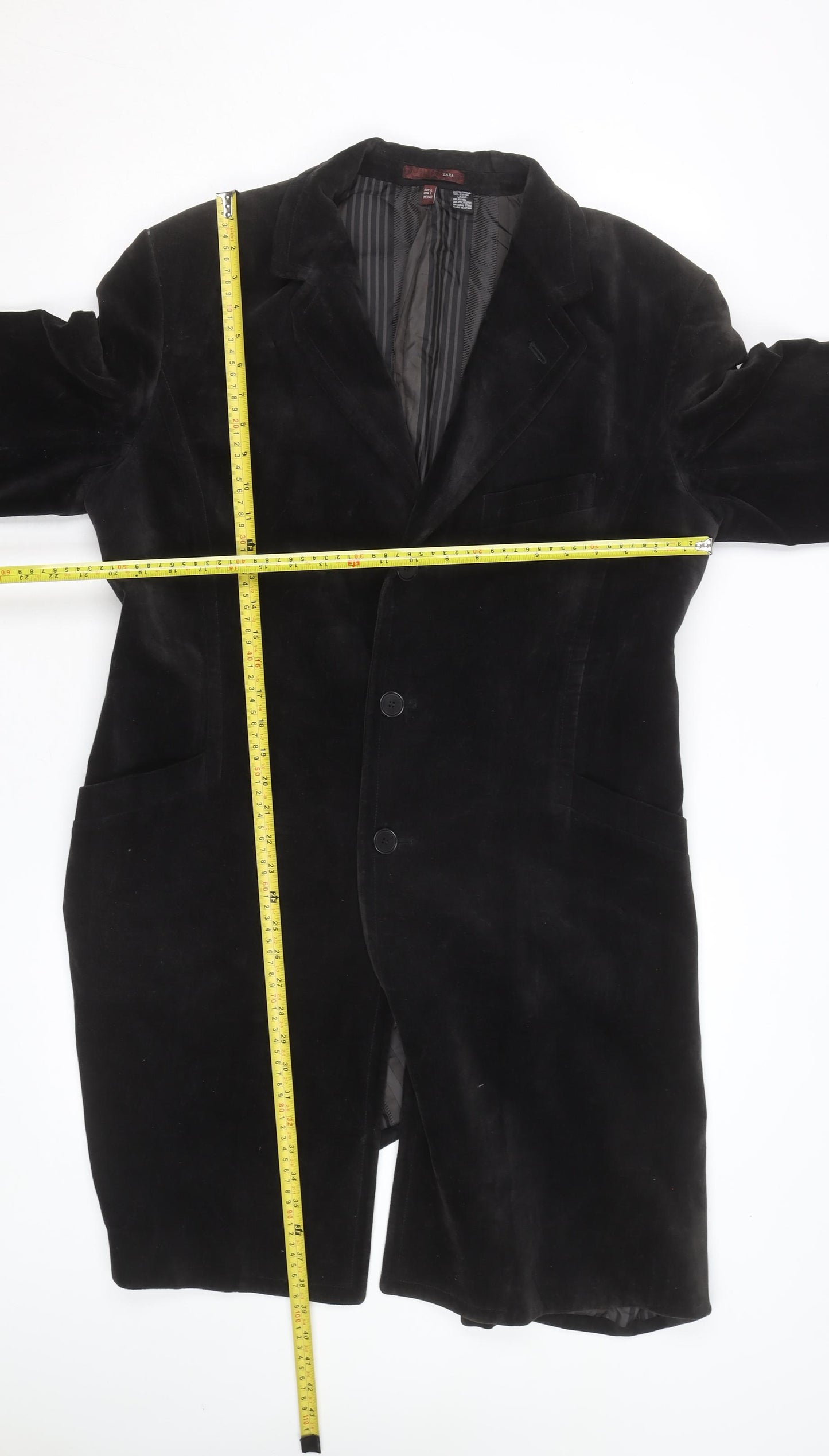 Zara Men Black Velvet Overcoat L Long Formal Jacket