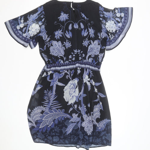 Lipsy Women’s Blue Floral Chiffon Fit & Flare Short Dress Size 8