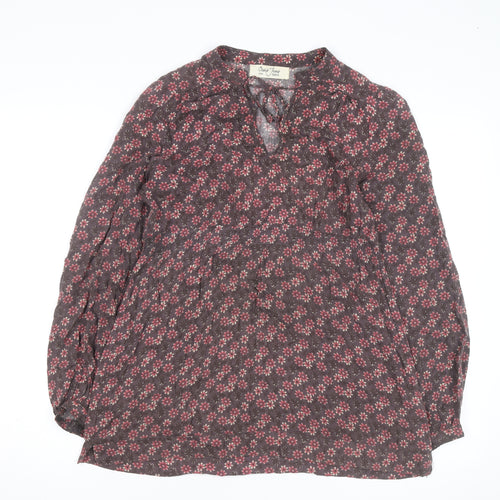 Oasis Women Brown Floral Long Sleeve Tunic Blouse Size 10