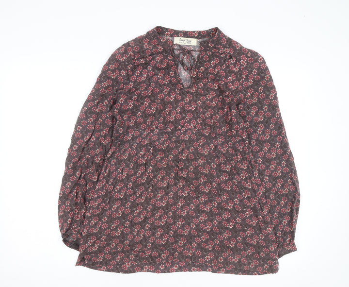 Oasis Women Brown Floral Long Sleeve Tunic Blouse Size 10