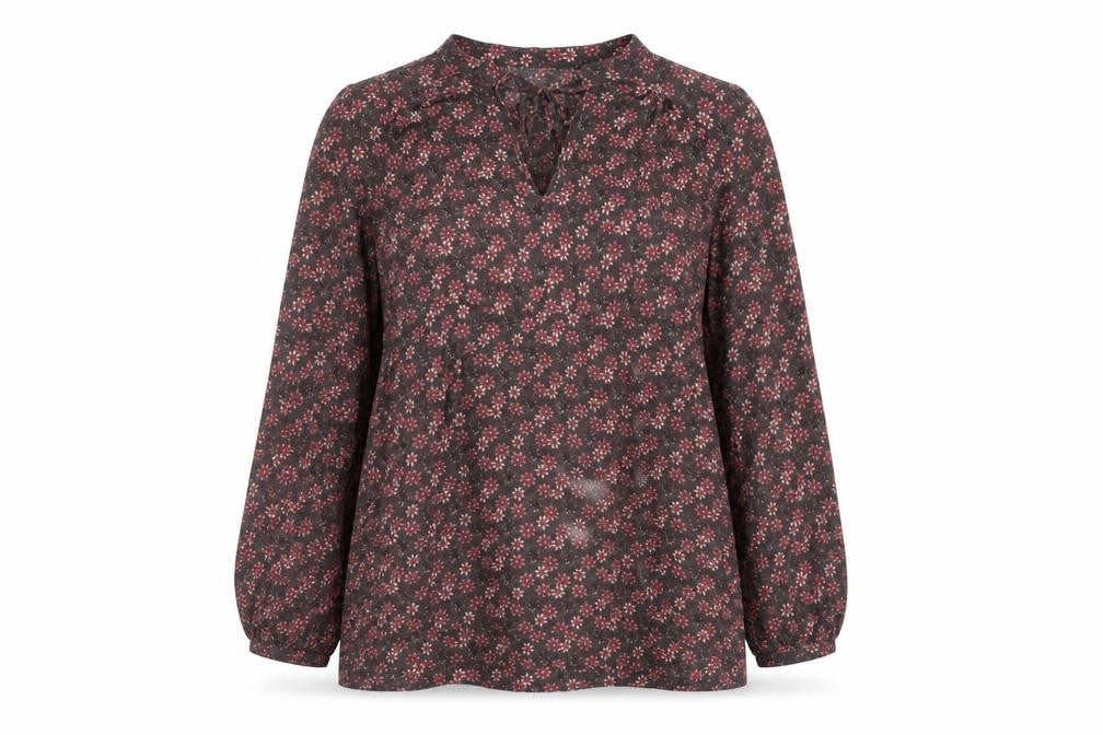 Oasis Women Brown Floral Long Sleeve Tunic Blouse Size 10
