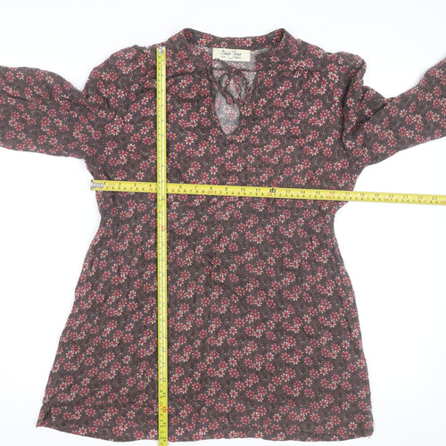 Oasis Women Brown Floral Long Sleeve Tunic Blouse Size 10