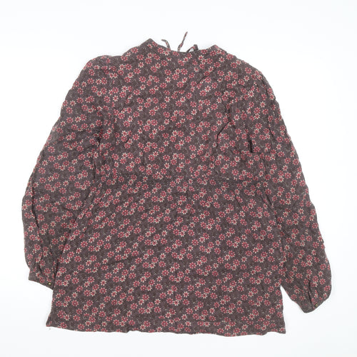 Oasis Women Brown Floral Long Sleeve Tunic Blouse Size 10