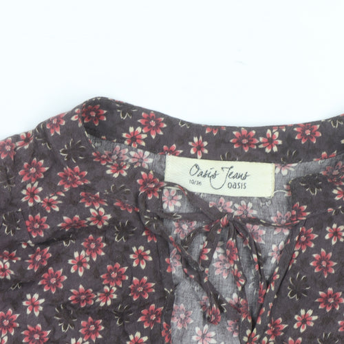 Oasis Women Brown Floral Long Sleeve Tunic Blouse Size 10