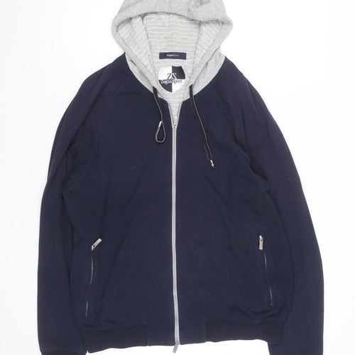 Zegna Sport Mens Blue Full Zip Hoodie with Grey Hood Size L