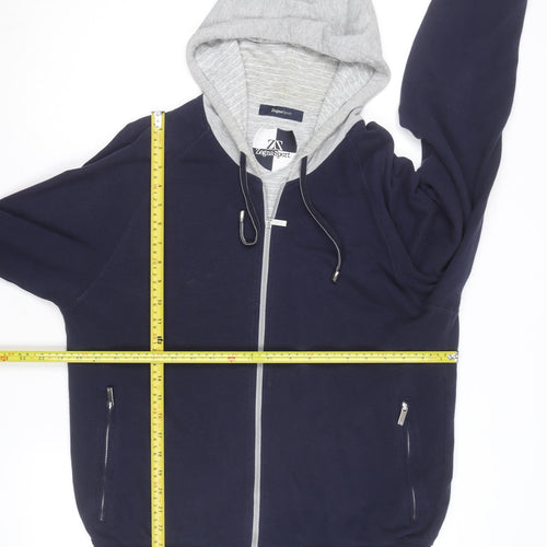 Zegna Sport Mens Blue Full Zip Hoodie with Grey Hood Size L