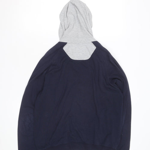 Zegna Sport Mens Blue Full Zip Hoodie with Grey Hood Size L