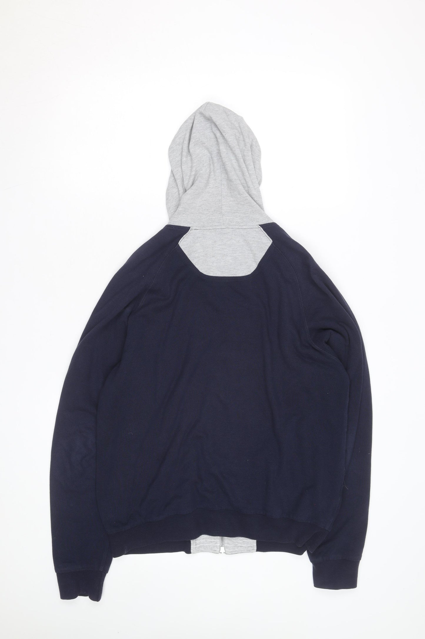 Zegna Sport Mens Blue Full Zip Hoodie with Grey Hood Size L
