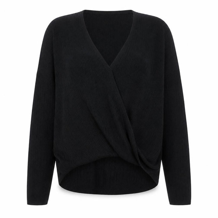 Hollister Women's Black Wrap Knit V-Neck Jumper Size 14