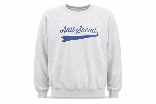 Front view of Pickle Men’s Grey Anti Social Graphic Sweatshirt, size M, Regular Fit