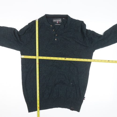 Superdry Mens Green Henley Knit Jumper Size L Long Sleeve Casual
