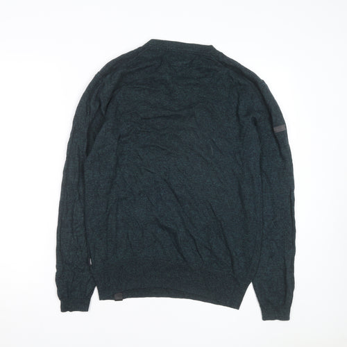 Superdry Mens Green Henley Knit Jumper Size L Long Sleeve Casual
