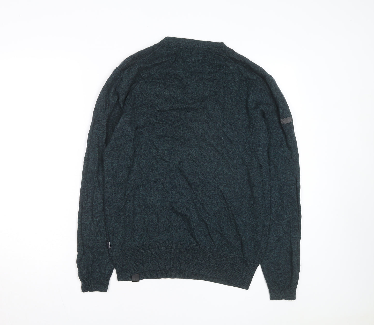 Superdry Mens Green Henley Knit Jumper Size L Long Sleeve Casual