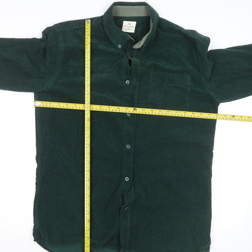 Samuel Windsor Men's Green Corduroy Button-Up Shirt M Regular Fit