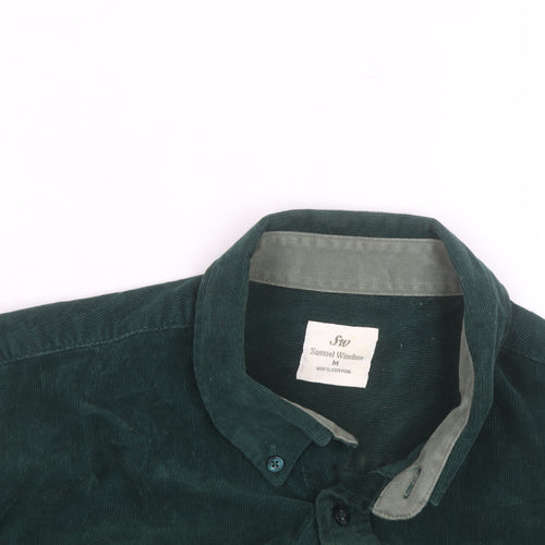 Samuel Windsor Men's Green Corduroy Button-Up Shirt M Regular Fit