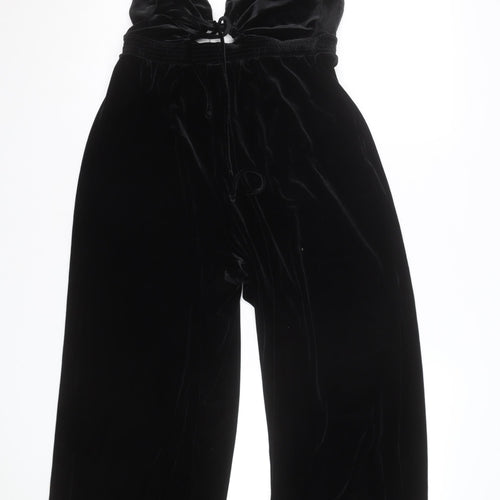 Urban Outfitters Women’s Black Velvet Halter Jumpsuit Size L Wide-Leg
