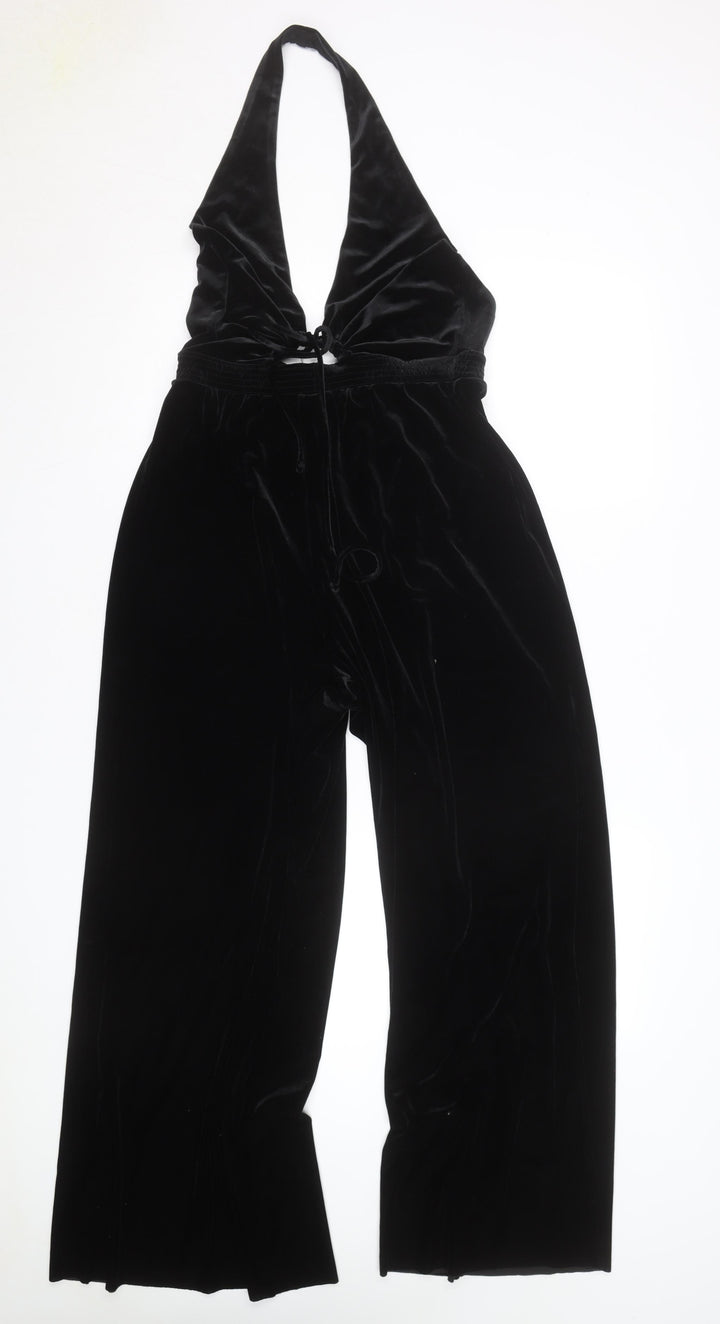 Urban Outfitters Women’s Black Velvet Halter Jumpsuit Size L Wide-Leg