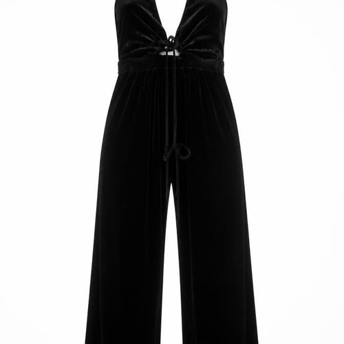 Urban Outfitters Women’s Black Velvet Halter Jumpsuit Size L Wide-Leg