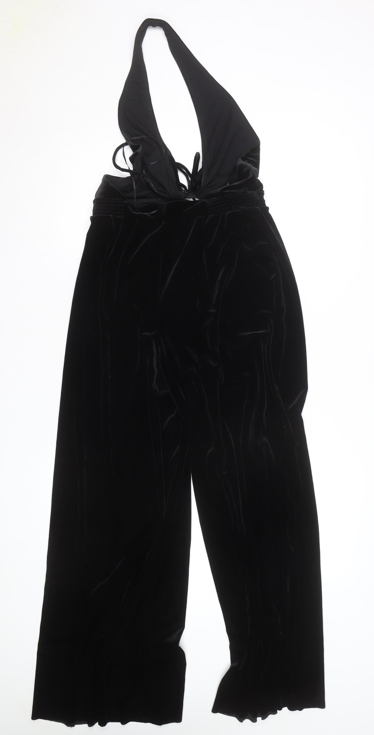 Urban Outfitters Women’s Black Velvet Halter Jumpsuit Size L Wide-Leg