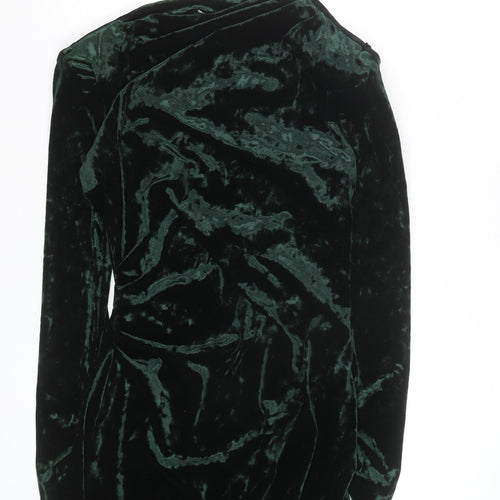 Zara Women's Green Velvet One Shoulder Bodycon Dress Size 14