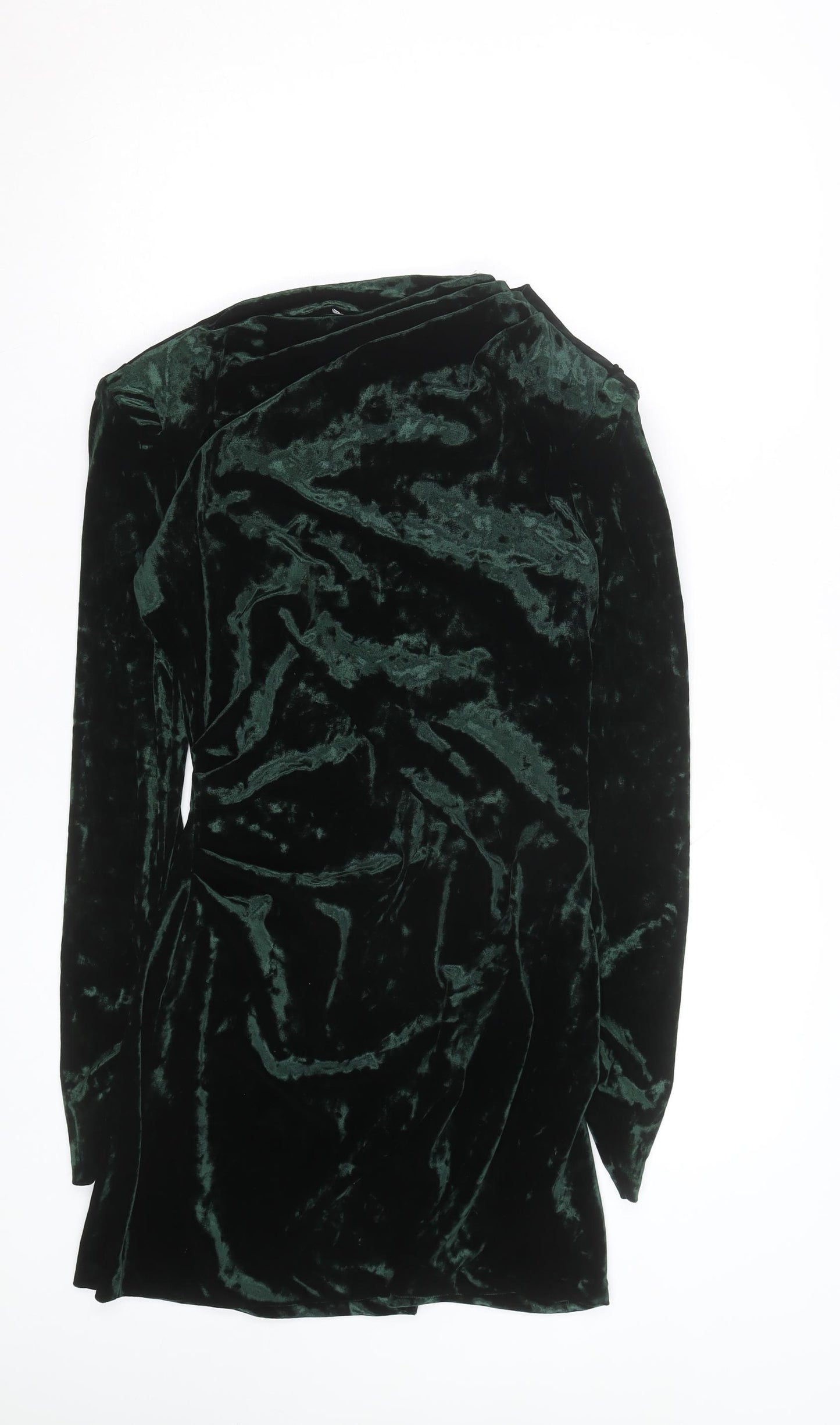 Zara Women's Green Velvet One Shoulder Bodycon Dress Size 14