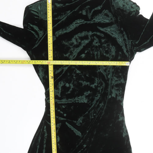 Zara Women's Green Velvet One Shoulder Bodycon Dress Size 14