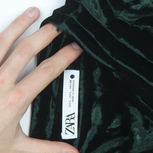 Zara Women's Green Velvet One Shoulder Bodycon Dress Size 14