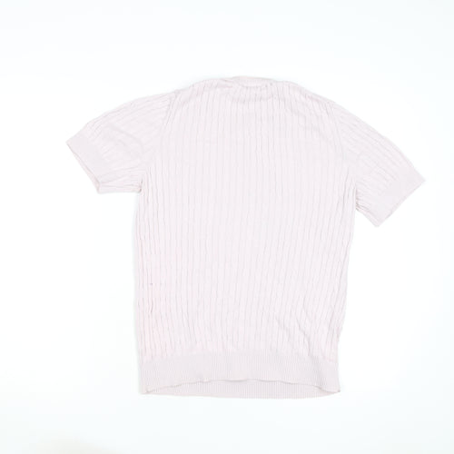 Tommy Hilfiger Men's Pink Cable Knit Cotton Short Sleeve Jumper M