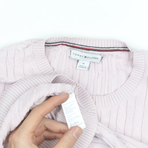 Tommy Hilfiger Men's Pink Cable Knit Cotton Short Sleeve Jumper M
