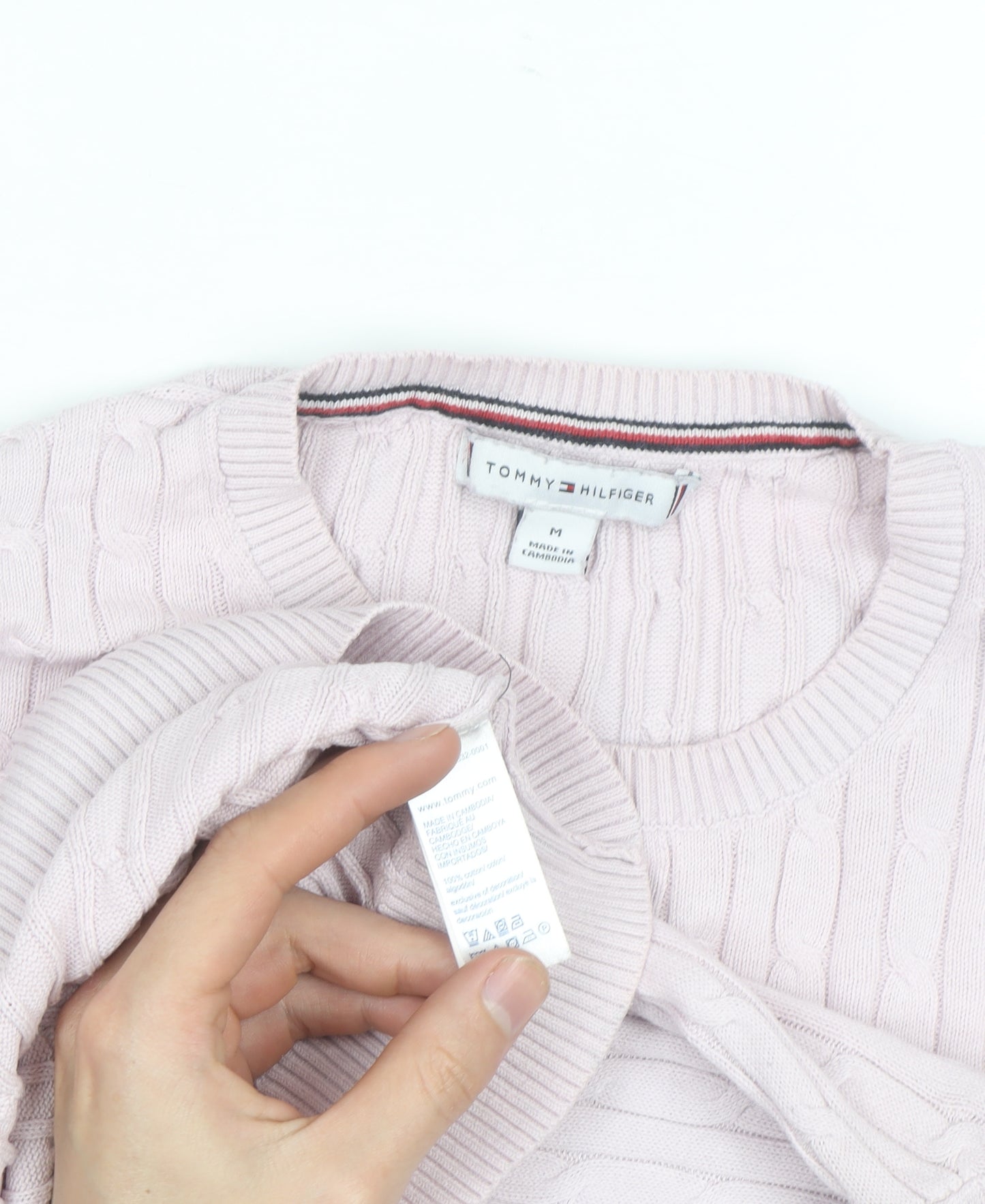 Tommy Hilfiger Men's Pink Cable Knit Cotton Short Sleeve Jumper M