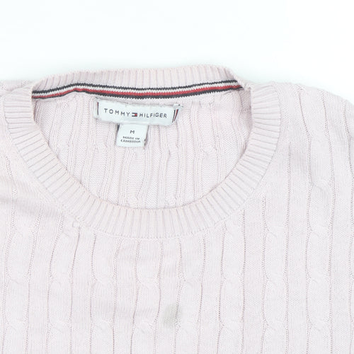 Tommy Hilfiger Men's Pink Cable Knit Cotton Short Sleeve Jumper M