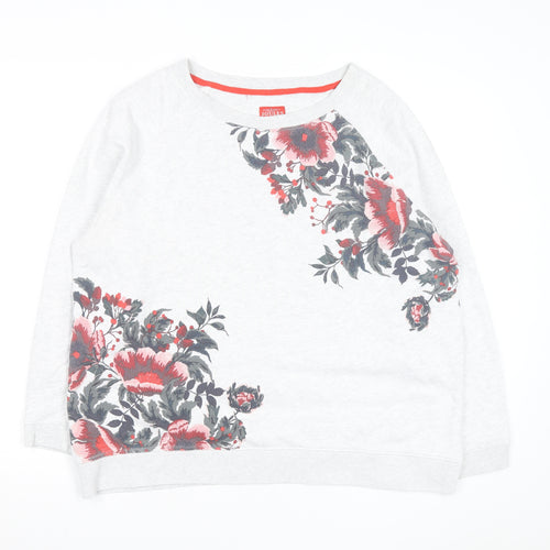 Joules Womens Grey Floral Pullover Sweatshirt UK 16 Casual Cotton Blend