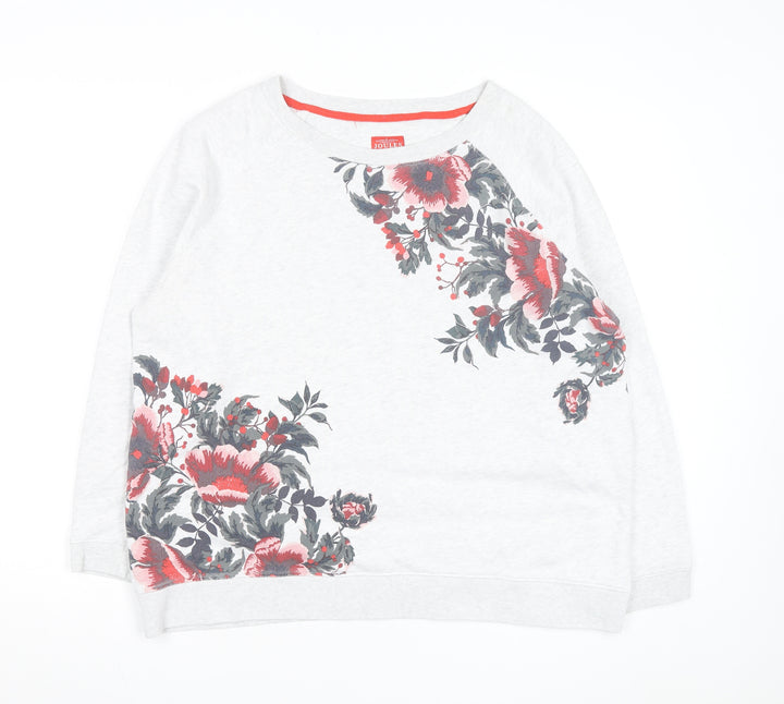 Joules Womens Grey Floral Pullover Sweatshirt UK 16 Casual Cotton Blend