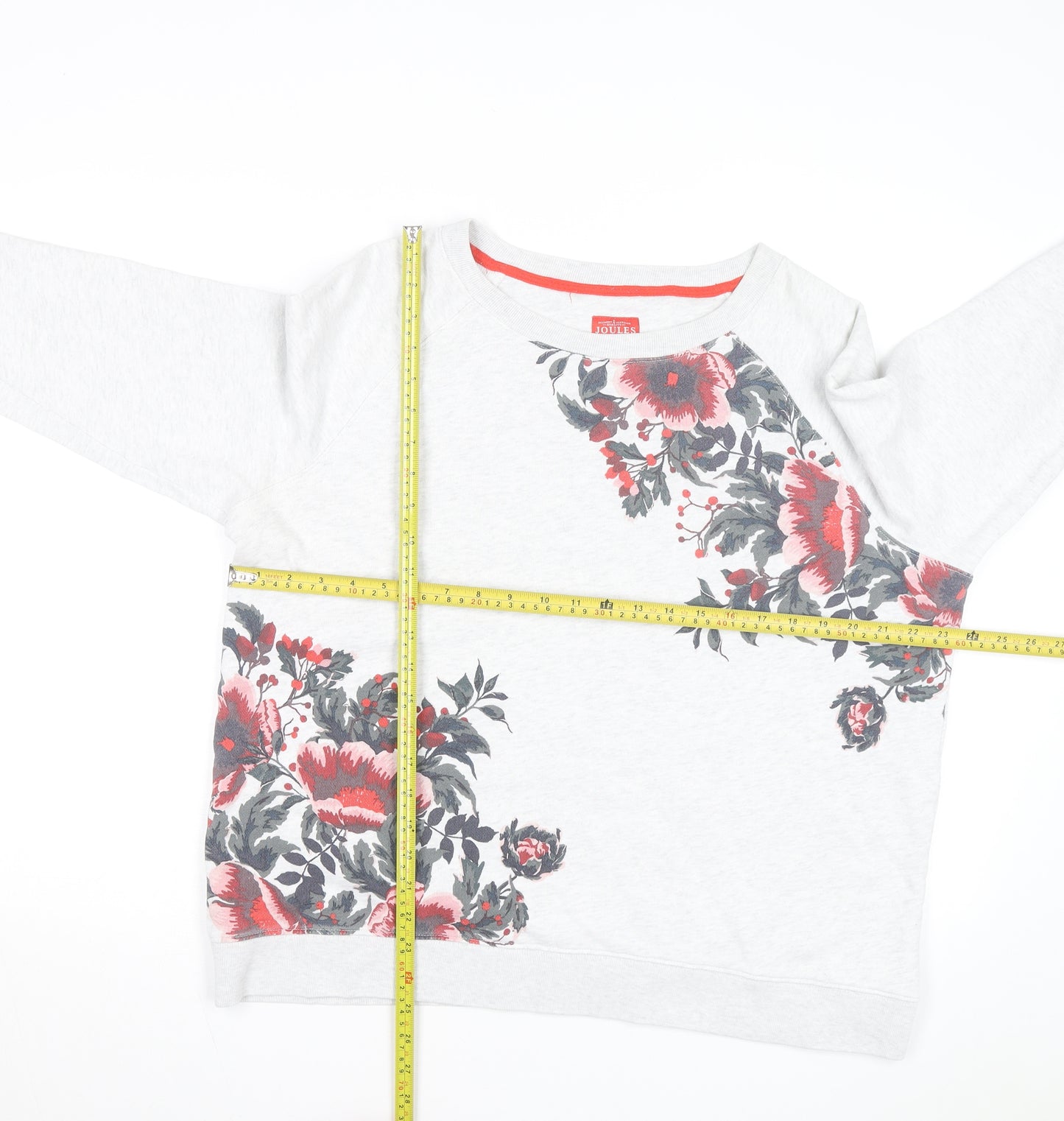 Joules Womens Grey Floral Pullover Sweatshirt UK 16 Casual Cotton Blend