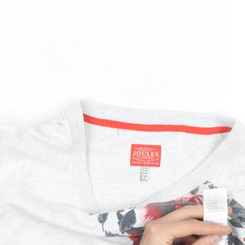 Joules Womens Grey Floral Pullover Sweatshirt UK 16 Casual Cotton Blend