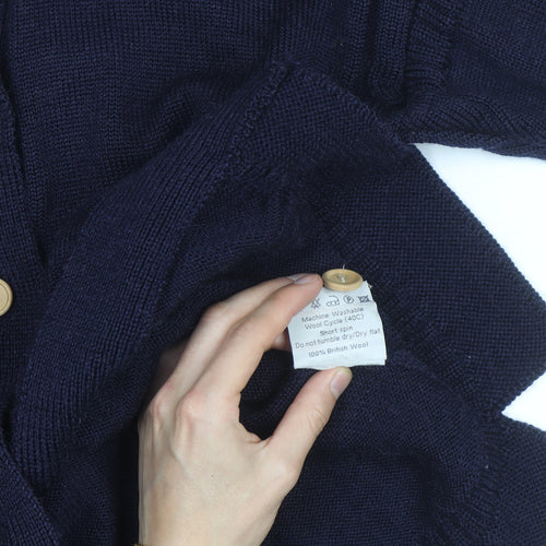 Woolovers Men's Blue Wool Long Sleeve Cardigan Size L