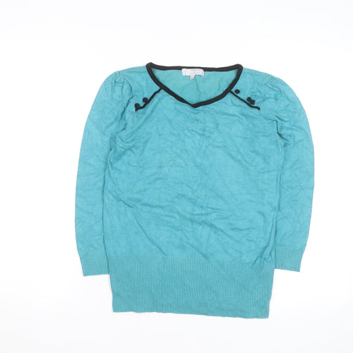 Red Herring Women’s Blue V-Neck Long Sleeve Cotton Jumper Size 10