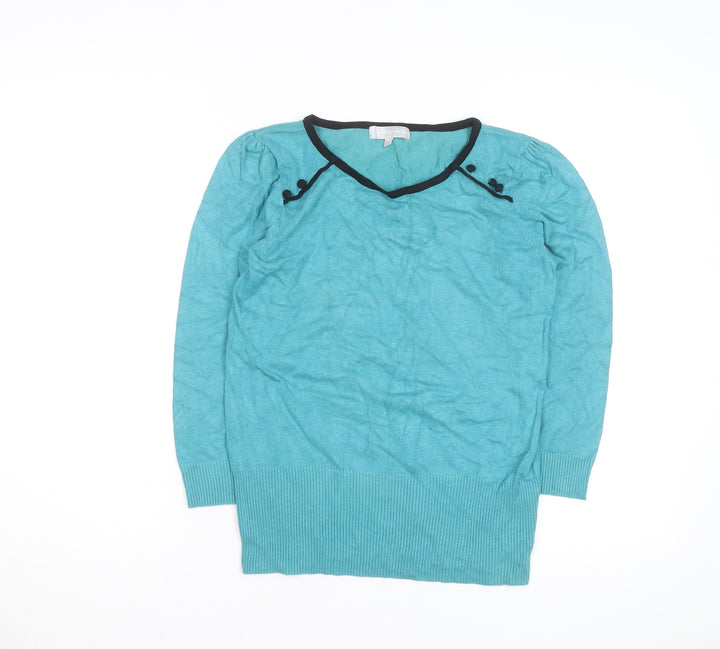 Red Herring Women’s Blue V-Neck Long Sleeve Cotton Jumper Size 10