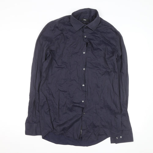 Hugo Boss Men's Blue Slim Fit Long Sleeve Button-Up Shirt 15.5