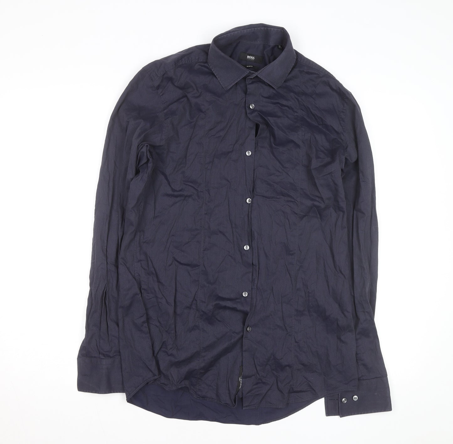 Hugo Boss Men's Blue Slim Fit Long Sleeve Button-Up Shirt 15.5