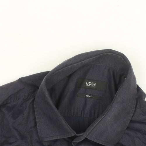 Hugo Boss Men's Blue Slim Fit Long Sleeve Button-Up Shirt 15.5