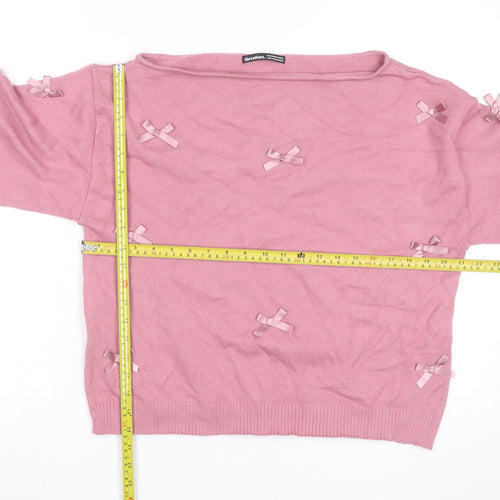 Threadbare Women's Pink Bow Knit Jumper Size 16 Boat Neck