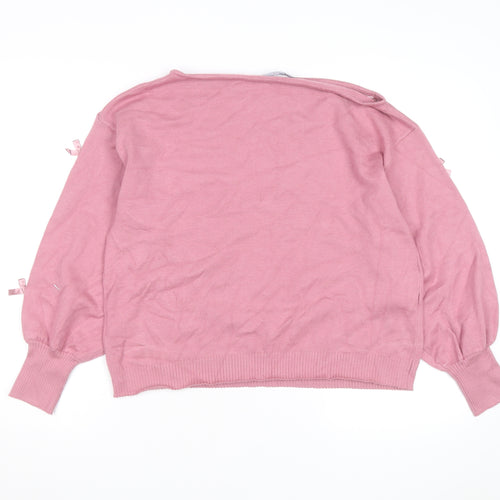 Threadbare Women's Pink Bow Knit Jumper Size 16 Boat Neck