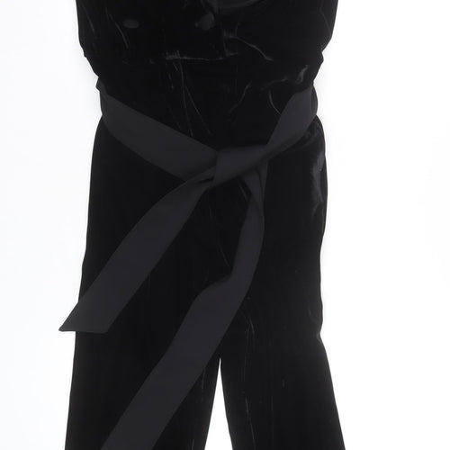 Next Women’s Black Velvet Belted Sleeveless Jumpsuit Size 14