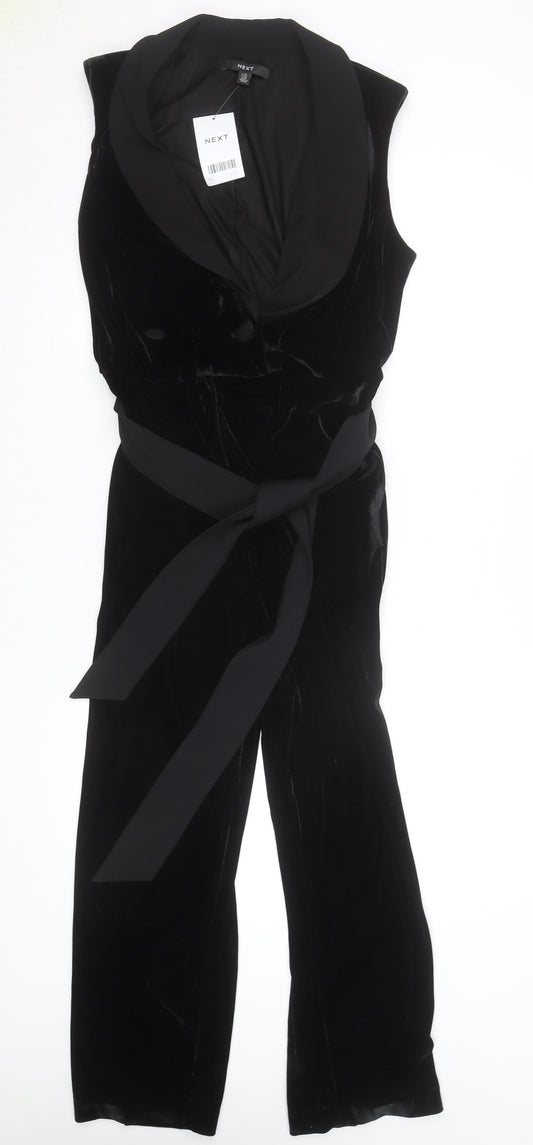 Next Women’s Black Velvet Belted Sleeveless Jumpsuit Size 14