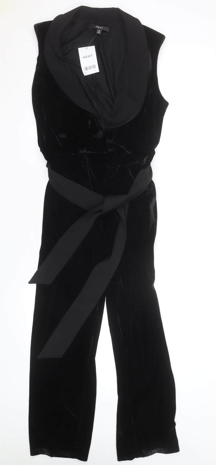 Next Women’s Black Velvet Belted Sleeveless Jumpsuit Size 14
