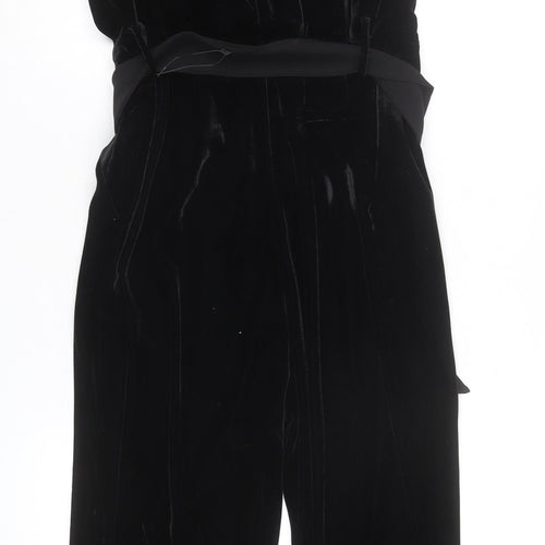 Next Women’s Black Velvet Belted Sleeveless Jumpsuit Size 14