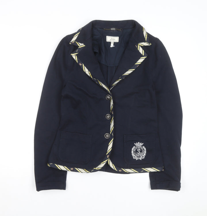 Joules Women's Navy Blue Nautical Blazer Size 10 Preppy Cotton Jacket